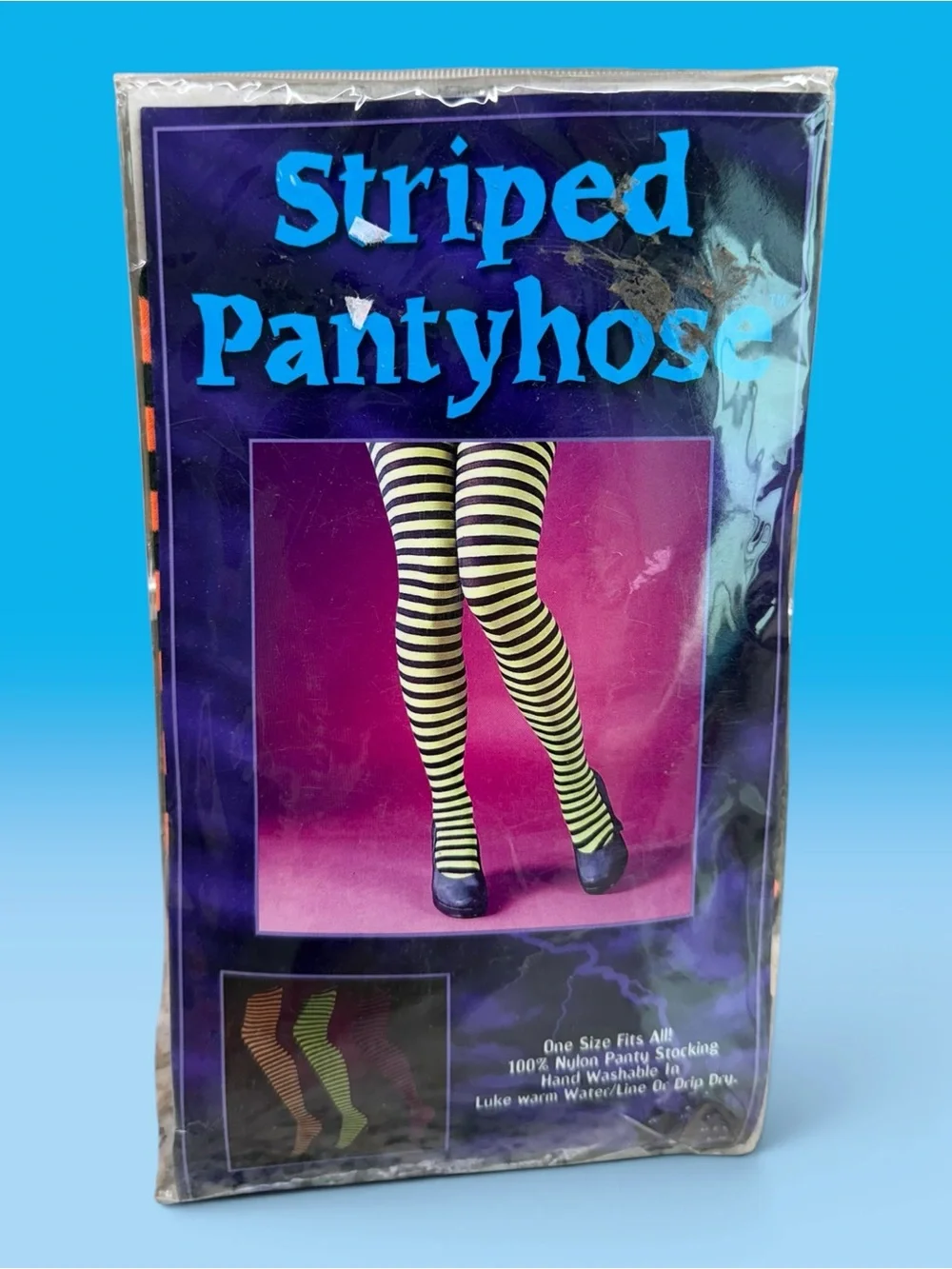 New Halloween Orange & Black Striped Pantyhose Tights ONE SIZE Fun World NOS